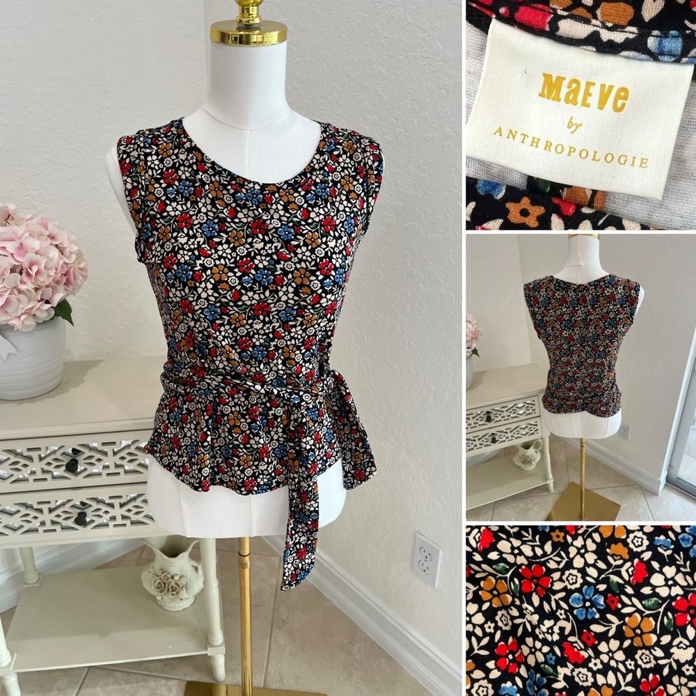Anthropologie Maeve Floral Sleeveless Wrap Around Top Medium